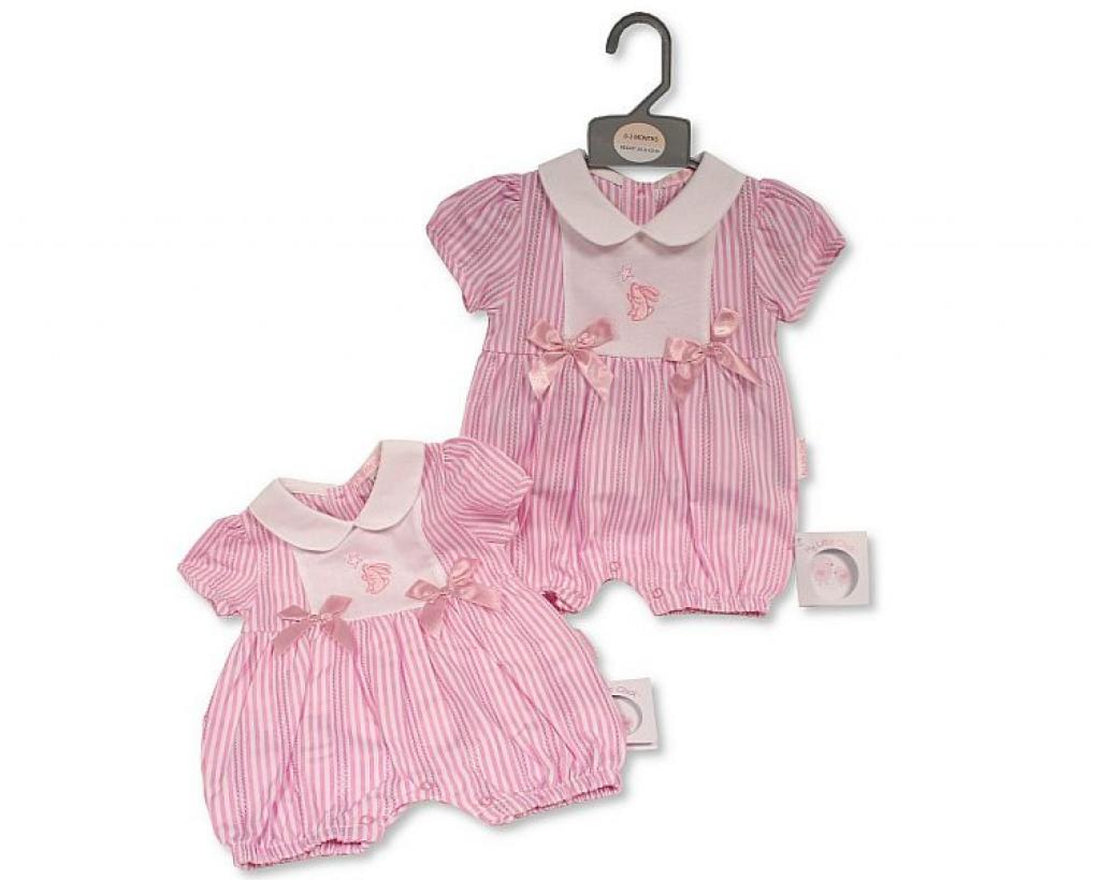 Baby Pink Candy Stripe Romper Suit Rabbit Motif| My Little Chick