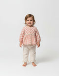 Tongs pink checked swing top and cream frill trousers set