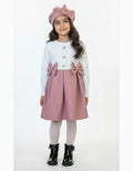 Girls dusky pink dress with double bows and matching hat