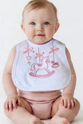 Pink embroidered rocking horse baby bib