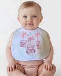 Pink embroidered teddy bear baby bib
