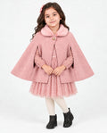 Girls’ dusky pink cape with faux fur collar