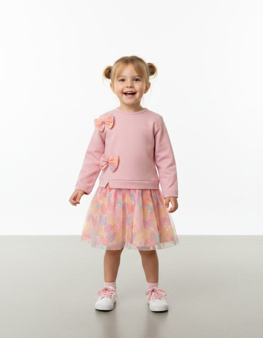 Girls pink heart tulle dress with sparkle skirt