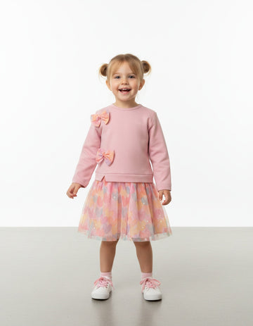 Girls pink heart tulle dress with sparkle skirt