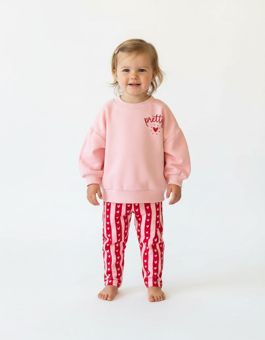 Girls Pretty Heart Pink 2 Piece Outfit