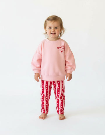 Girls Pretty Heart Pink 2 Piece Outfit