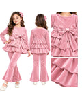 Girls’ pink velour tiered top and matching leggings set