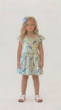 Girls blue butterfly print summer dress with full skirt