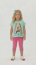 Girls awesome t-shirt and leggings set mint green pink