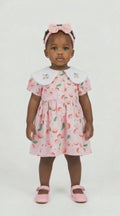 Baby girls pink cherry dress with headband and knickers