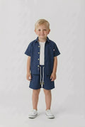Boys navy linen 3 piece shorts set