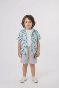 Boys pale blue tropical 3 piece shorts set