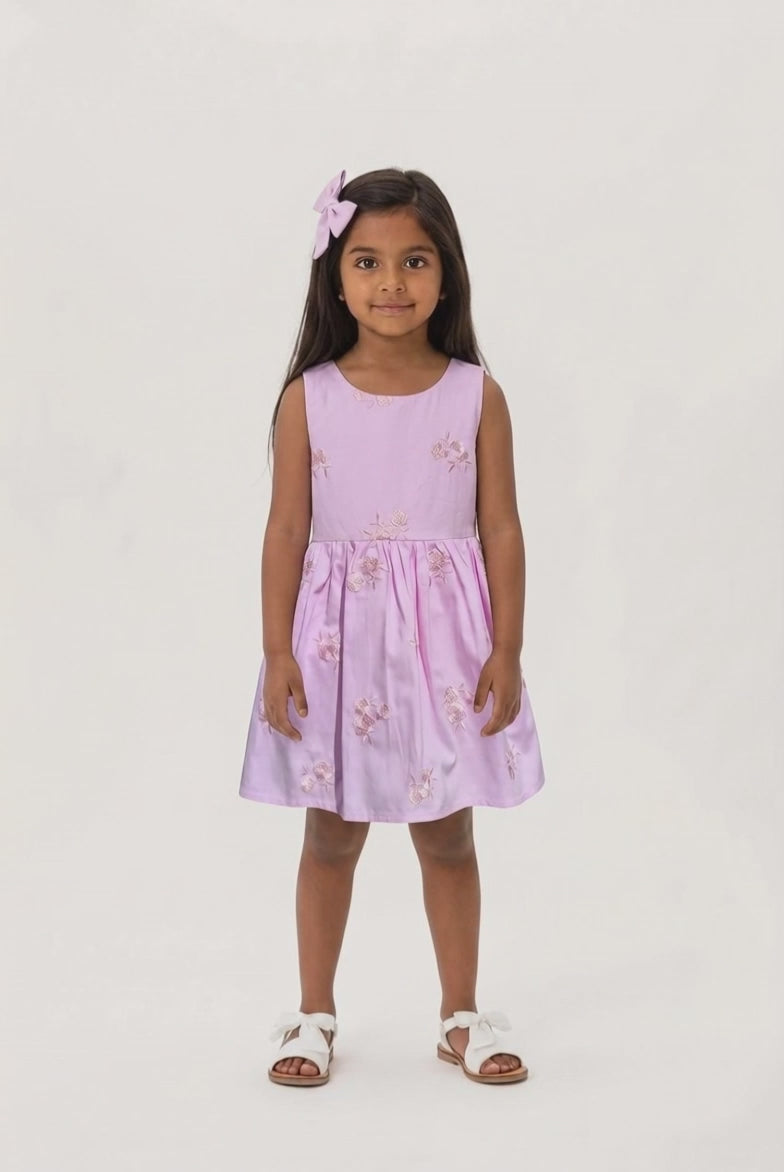 Girls pink embroidered rose dress with sequin detail