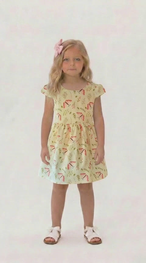 Girls pink butterfly print summer dress with full skirt