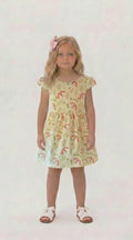 Girls pink butterfly print summer dress with full skirt