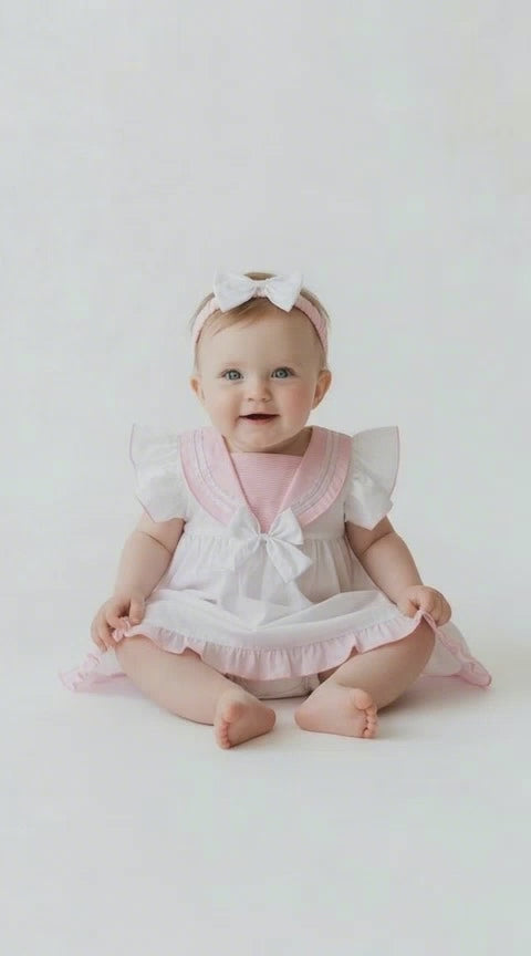 baby girls white and pink sailor dress set with headband