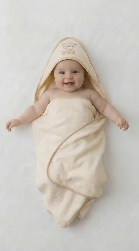 Baby hooded towel set neutral teddy rock a bye baby