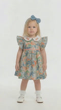 baby girls green and coral floral dress with headband and knickers