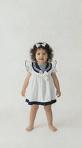 baby girls white and navy sailor dress set with headband