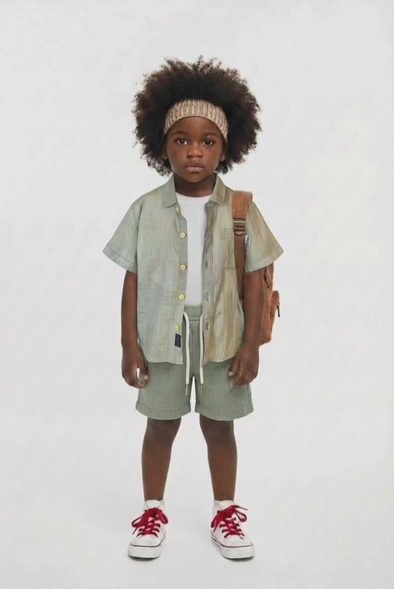 Boys stone linen 3 piece shorts set