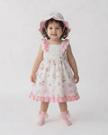 Girls pink floral dress with sunhat