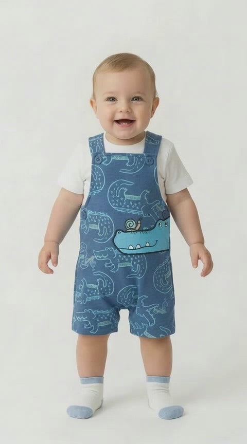 Baby boys crocodile dungaree set blue summer outfit