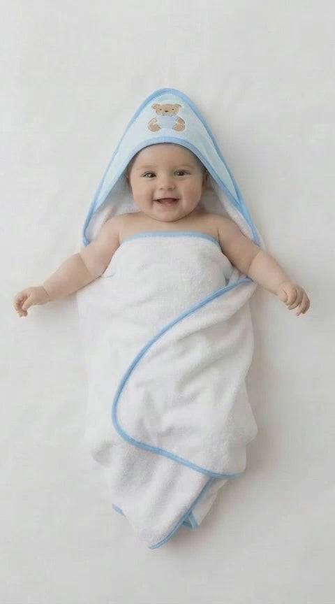 Baby hooded towel set blue teddy rock a bye baby