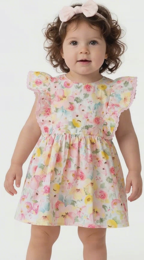 baby girls pastel pink floral dress with headband and knickers