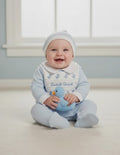 Nursery Time boys blue romper set with Quack Quack bib