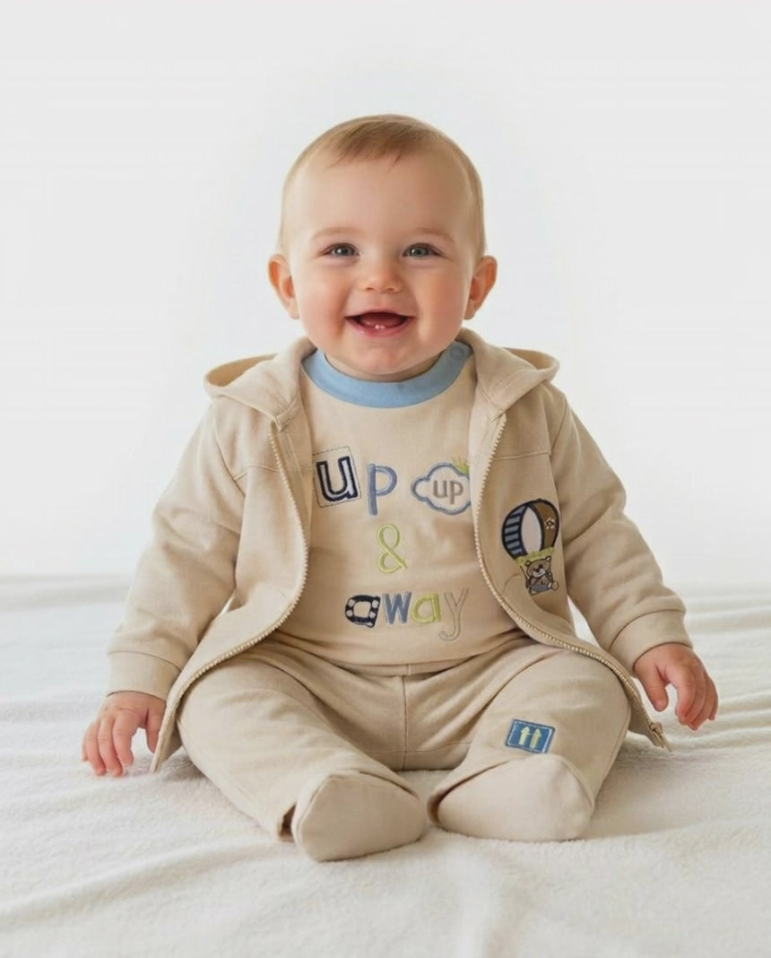 Nursery Time boys beige Up Up and Away 3 piece set