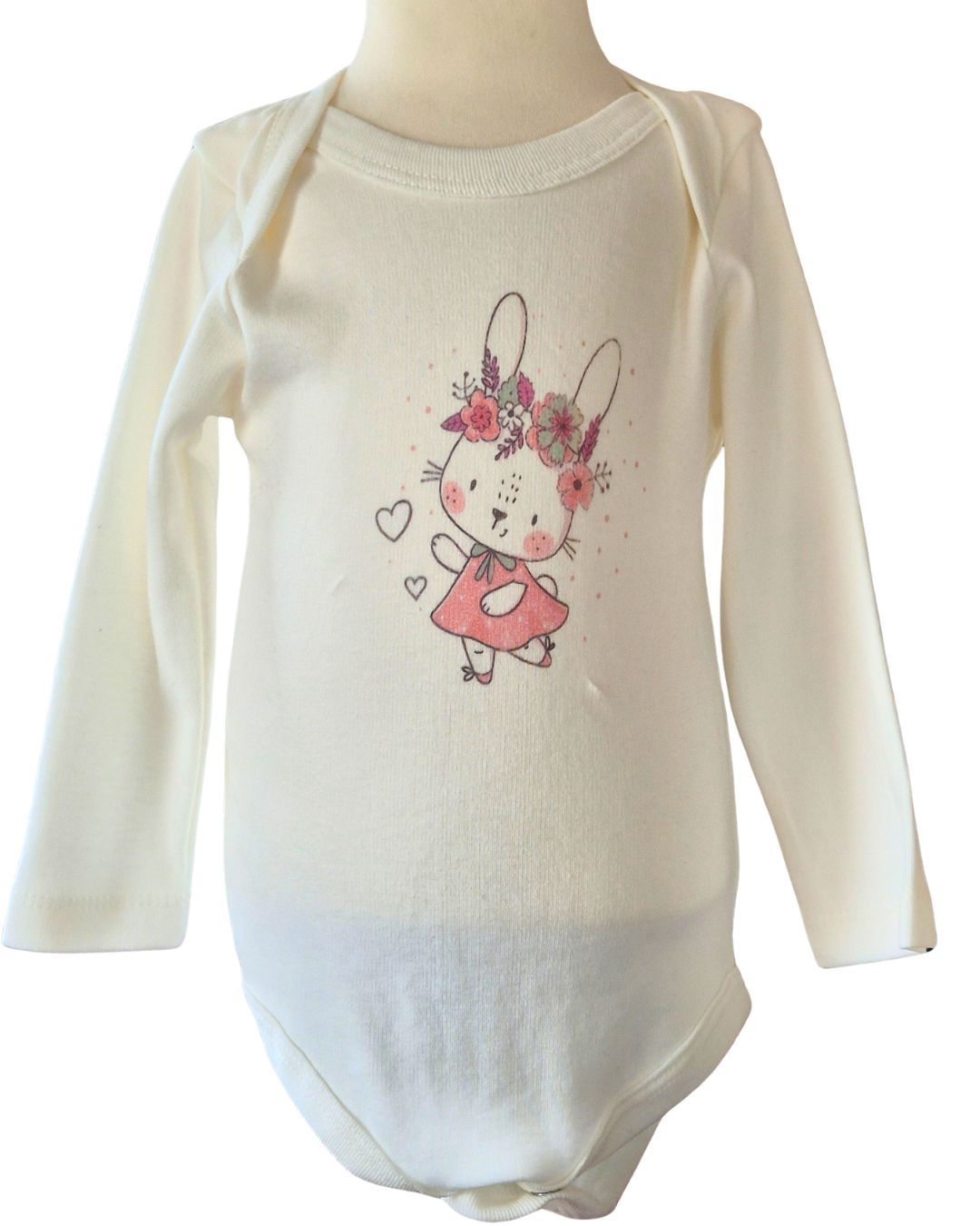 Ivory girls bodysuit with rabbit dress and floral headband motif