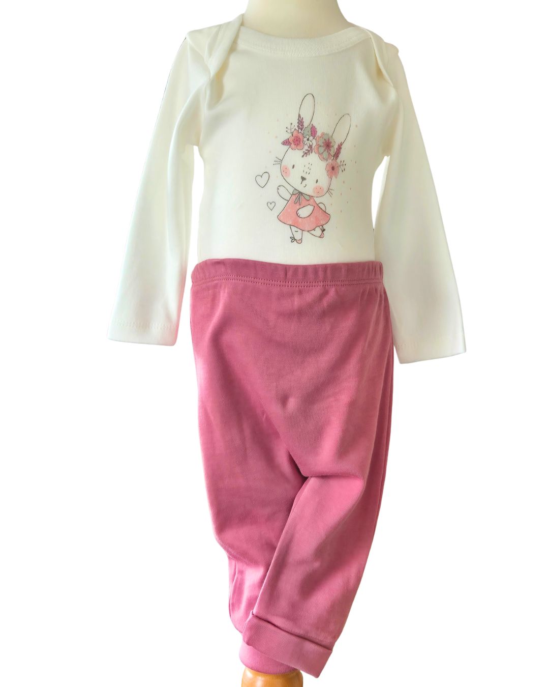 Ivory and dusty rose baby girls rabbit outfit