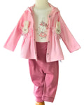 Girls rabbit appliqué 3 piece set with bunny ear hoodie