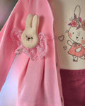 Pink girls bunny ear hooded top with 3D rabbit appliqués