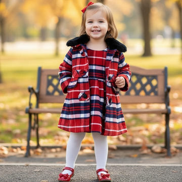 Girls Tartan Coat & Dress Set | Ages 2–6 Years
