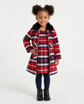 Girls’ red and navy tartan coat and dress set