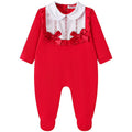 Baby girl red sleepsuit with white Peter Pan collar