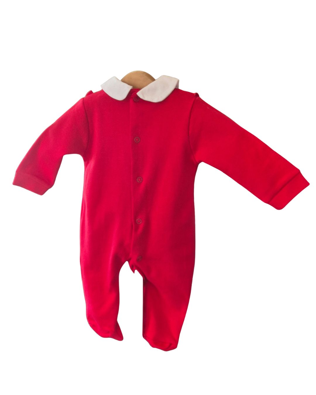 Red and white cotton sleepsuit for babies 0-9 months