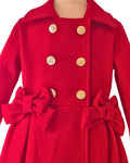 Girls red winter coat with double gold buttons