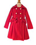 Girls red coat with Peter Pan collar and bows
