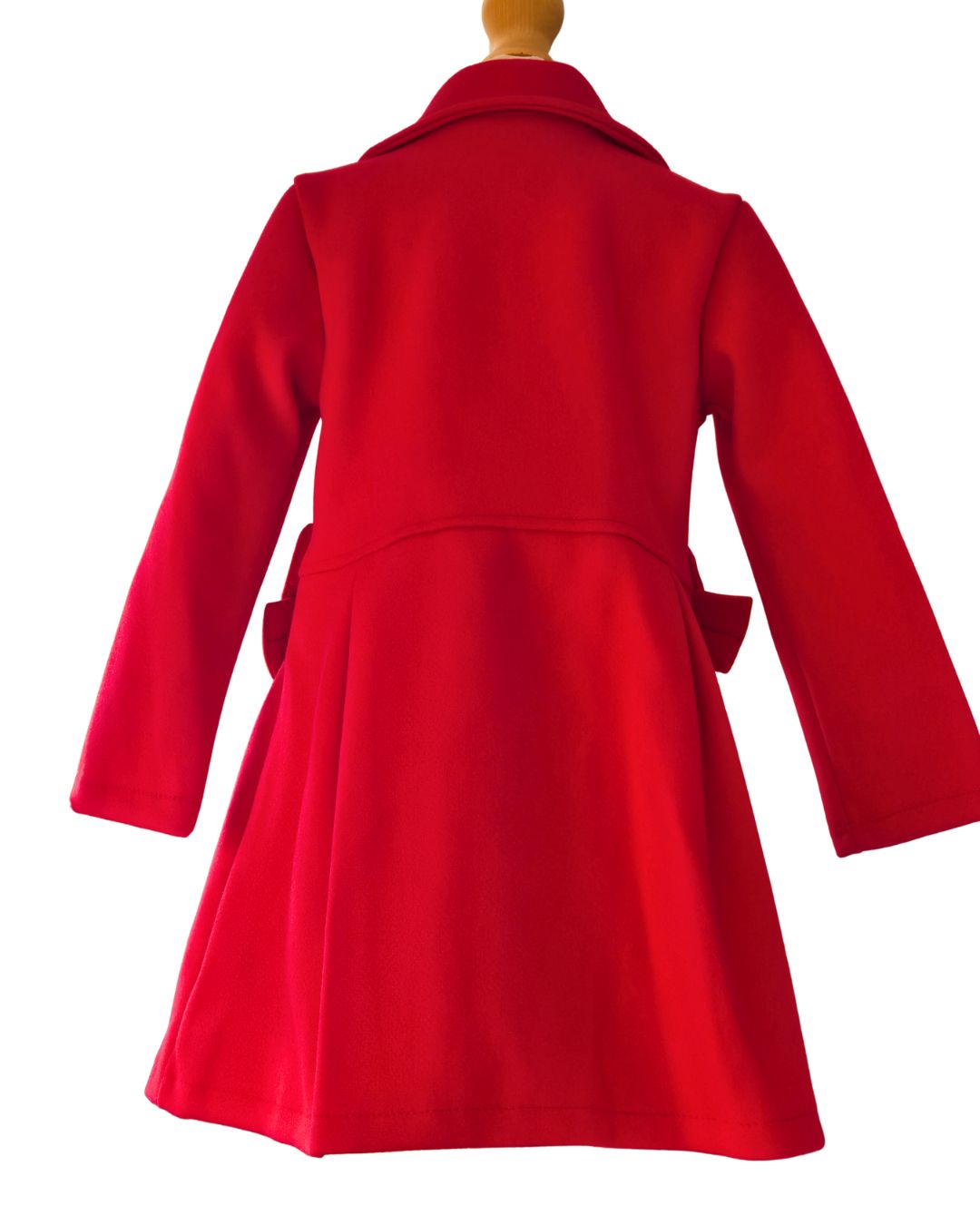 Girls red coat with full skirt and kick pleats
