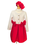 Girls red A-line dress with matching beret hat