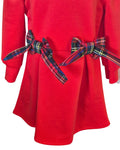 Girls red dress with double tartan waist bows