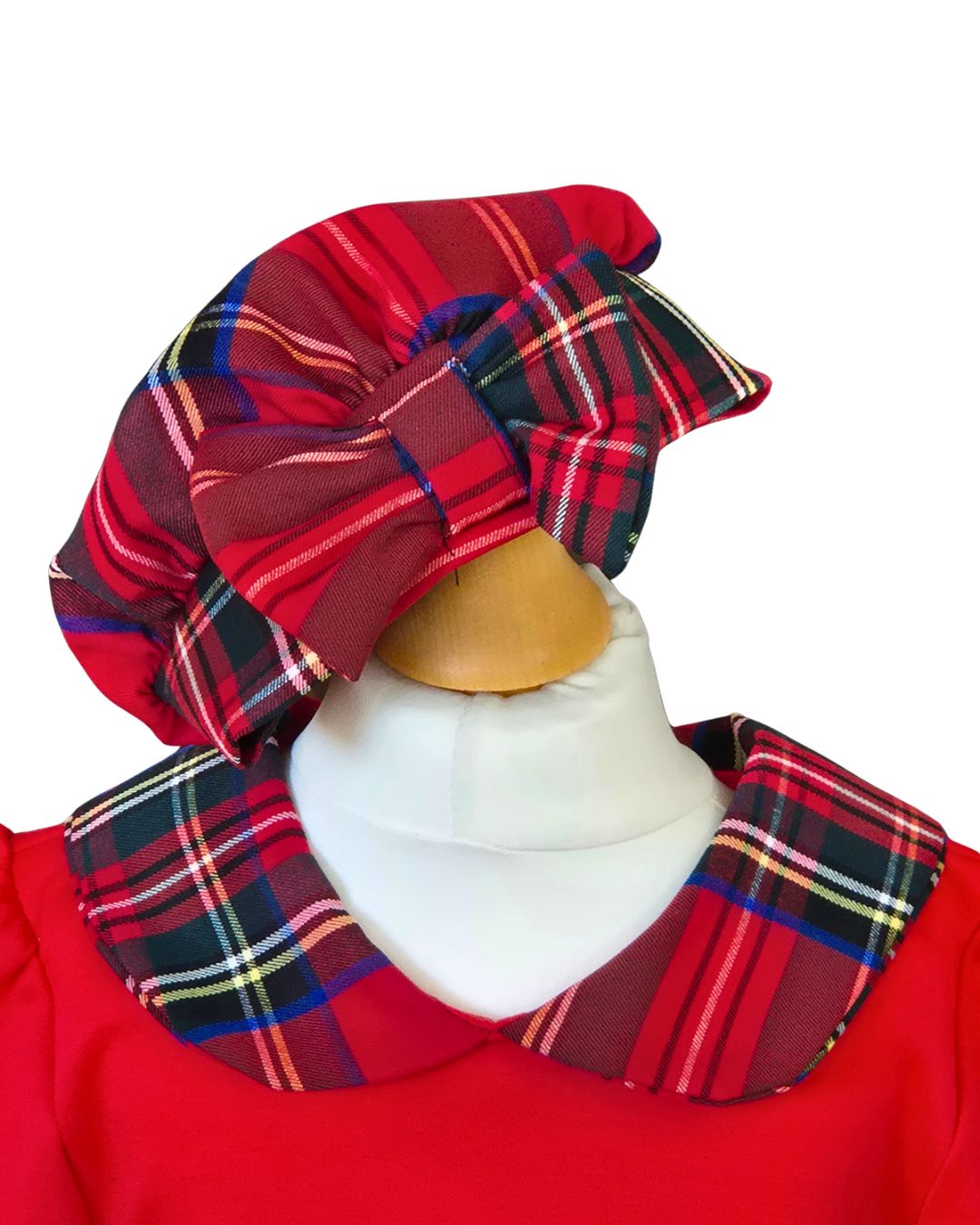 Girls red dress with tartan Peter Pan collar