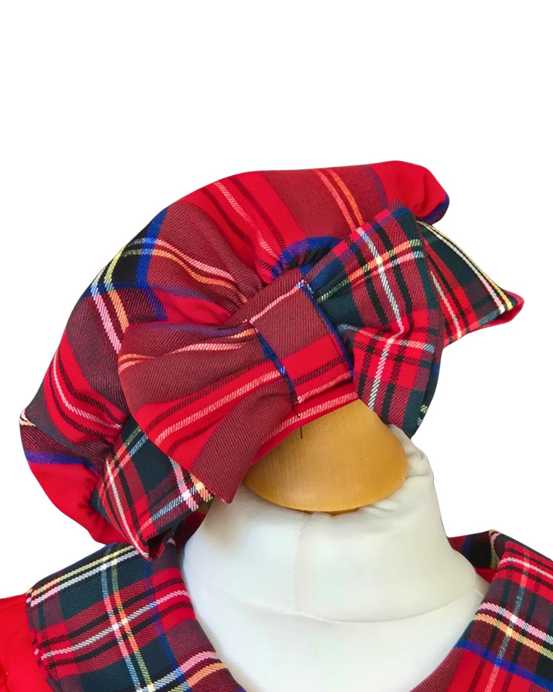 Girls red festive dress and matching tartan hat