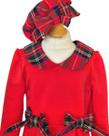Girls red festive dress with matching tartan beret