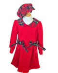 Girls red tartan dress with matching hat