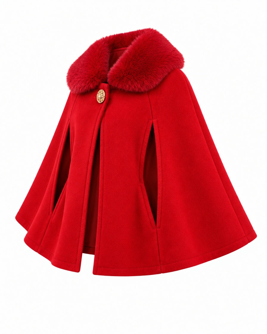 Girls’ festive red cape with gold button