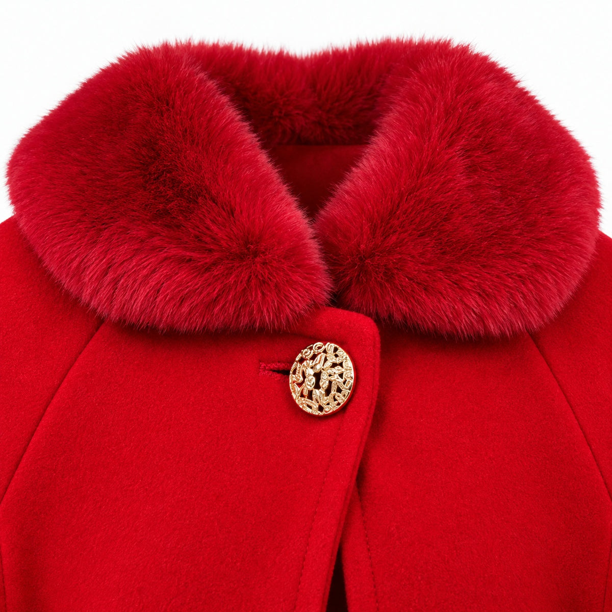 Girls’ festive cape with soft red faux fur collar