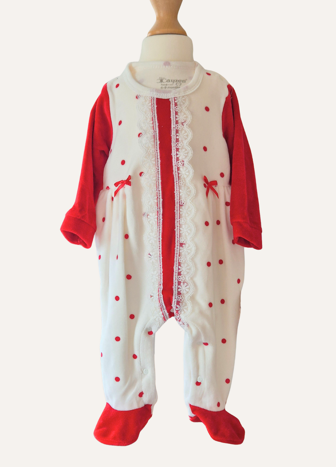 Baby Girls Red & White Spanish Style Velour Romper